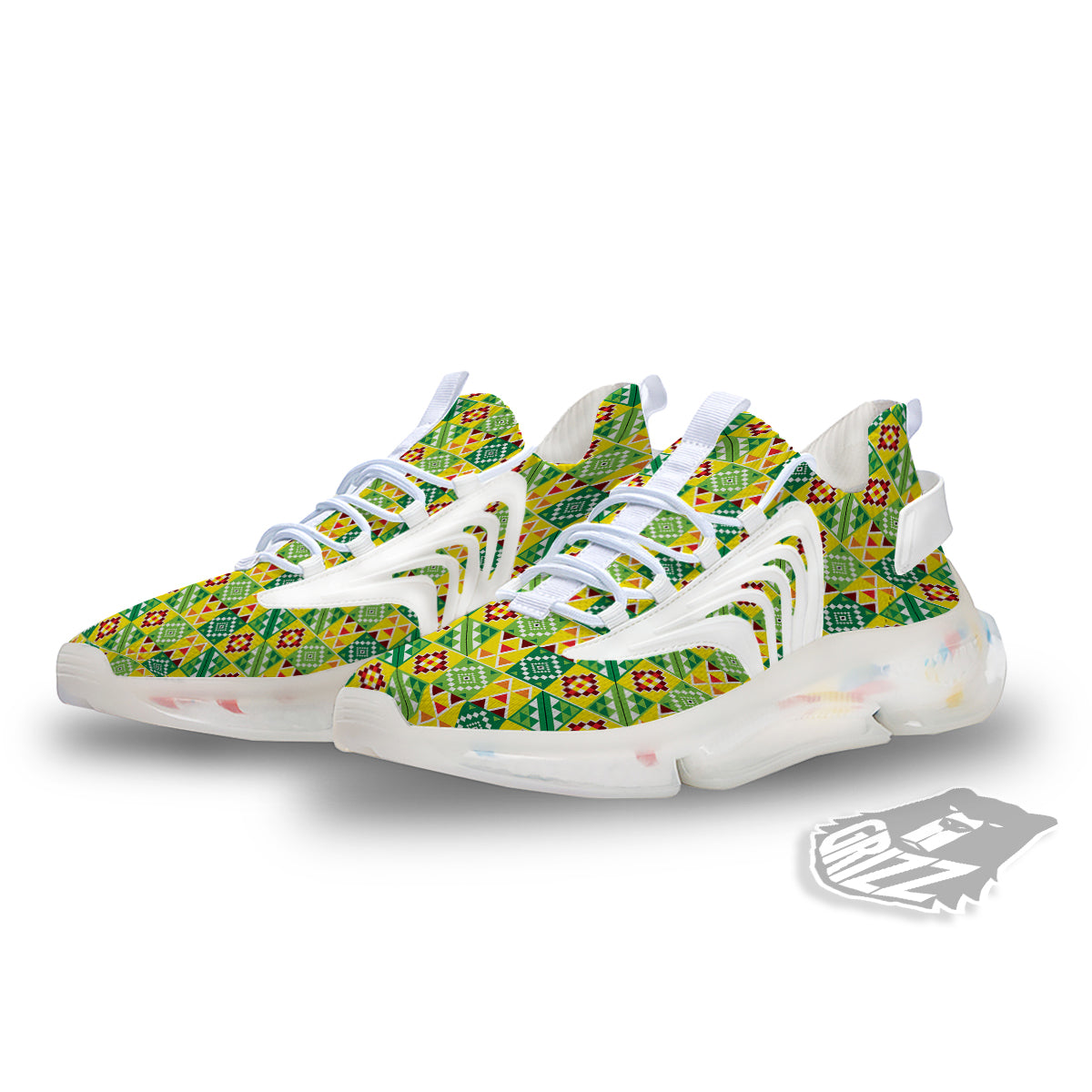 Kente Asante Print Pattern White Gym Shoes-grizzshop