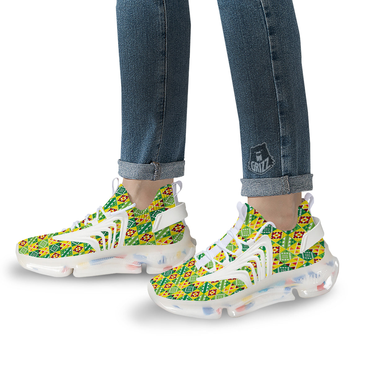 Kente Asante Print Pattern White Gym Shoes-grizzshop