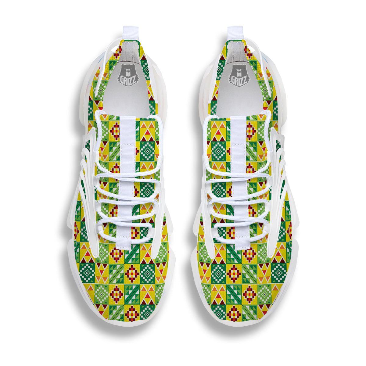 Kente Asante Print Pattern White Gym Shoes-grizzshop
