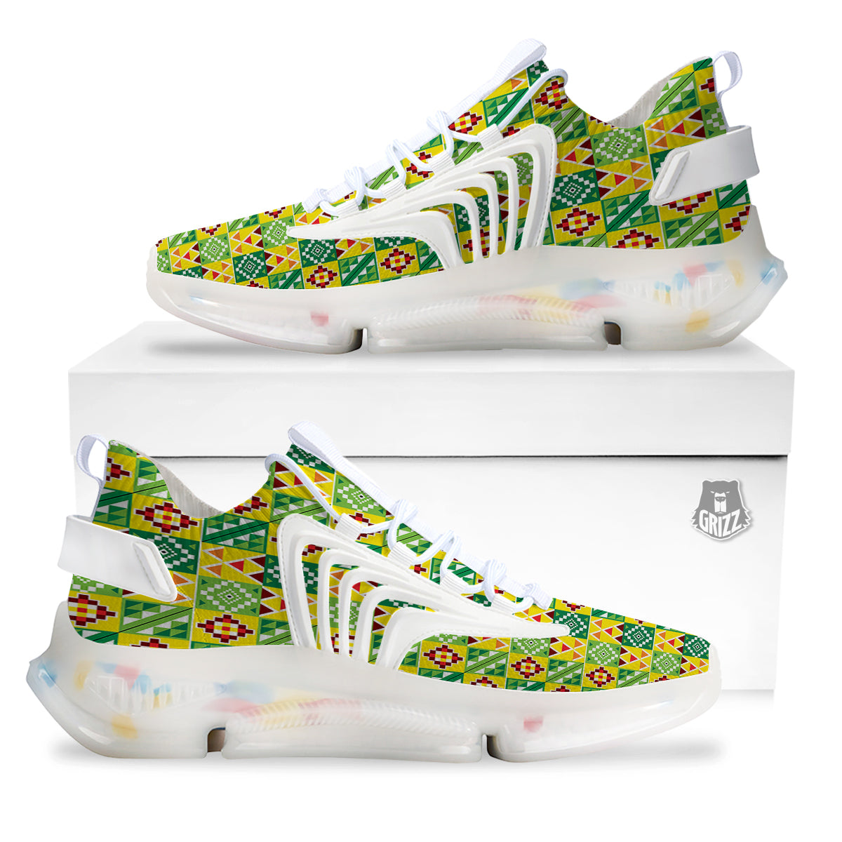 Kente Asante Print Pattern White Gym Shoes-grizzshop