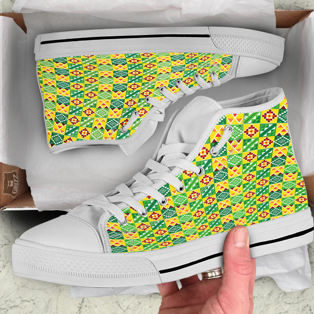 Kente Asante Print Pattern White High Top Shoes-grizzshop