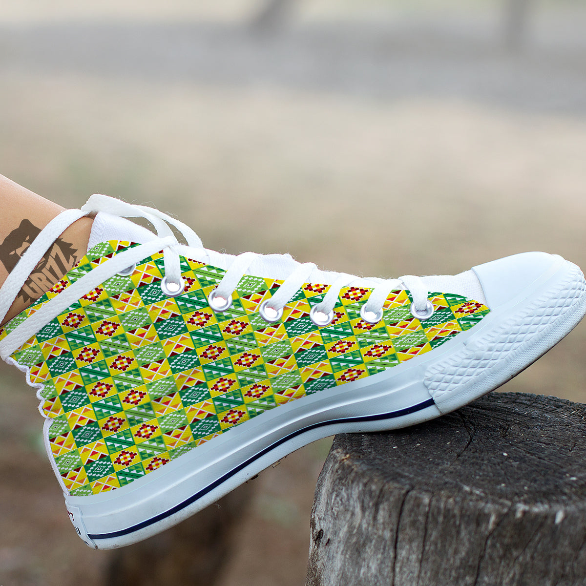 Kente Asante Print Pattern White High Top Shoes-grizzshop
