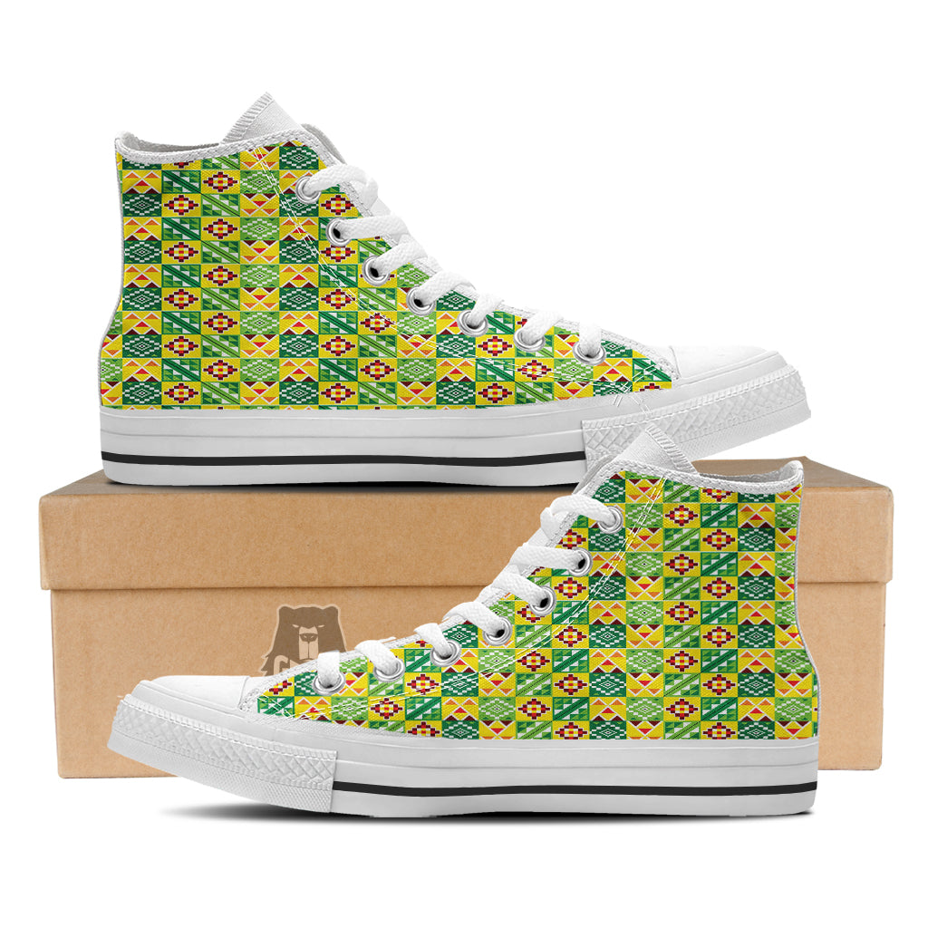 Kente Asante Print Pattern White High Top Shoes-grizzshop