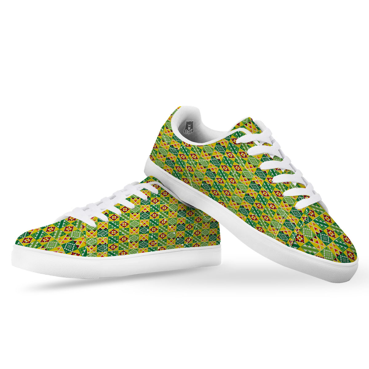 Kente Asante Print Pattern White Low Top Sneakers-grizzshop