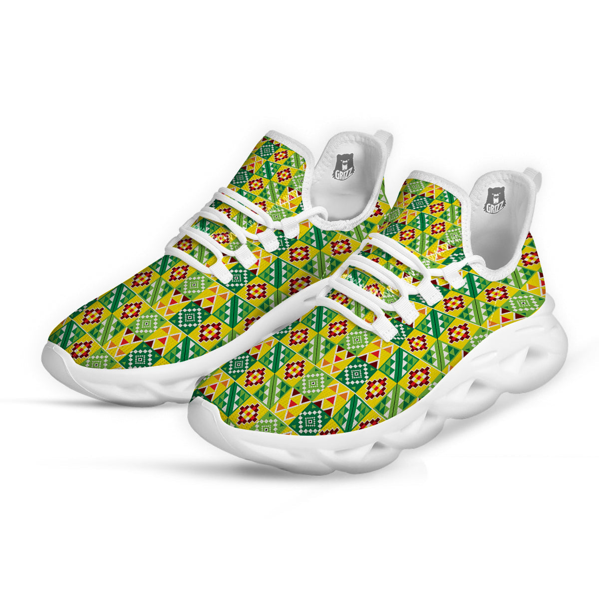 Kente Asante Print Pattern White Running Shoes-grizzshop