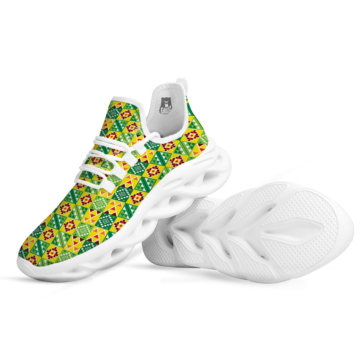 Kente Asante Print Pattern White Running Shoes-grizzshop