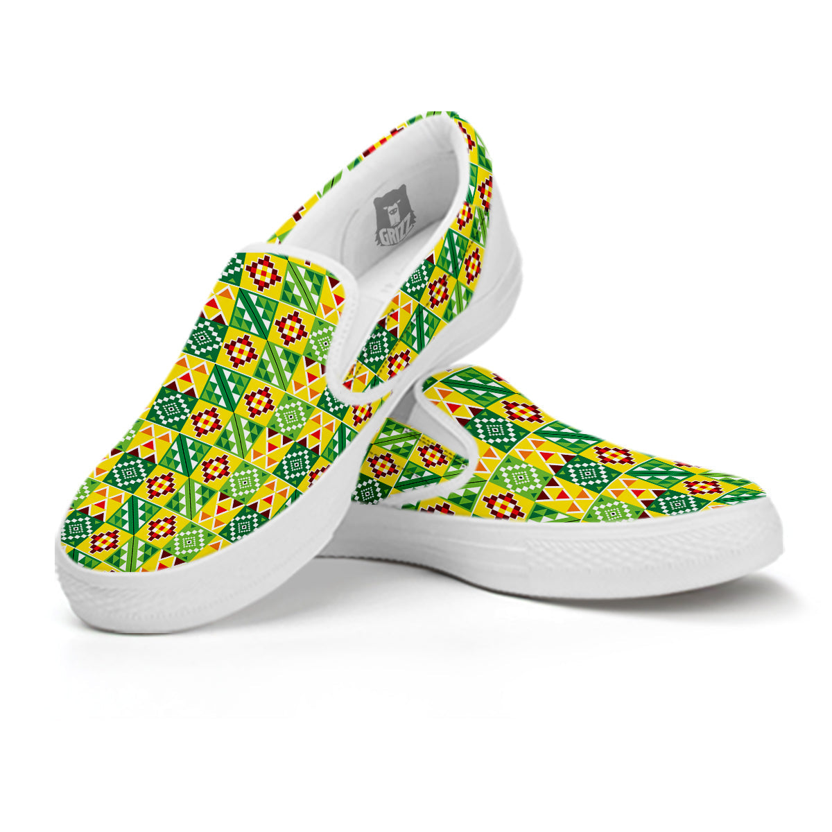 Kente Asante Print Pattern White Slip On Shoes-grizzshop