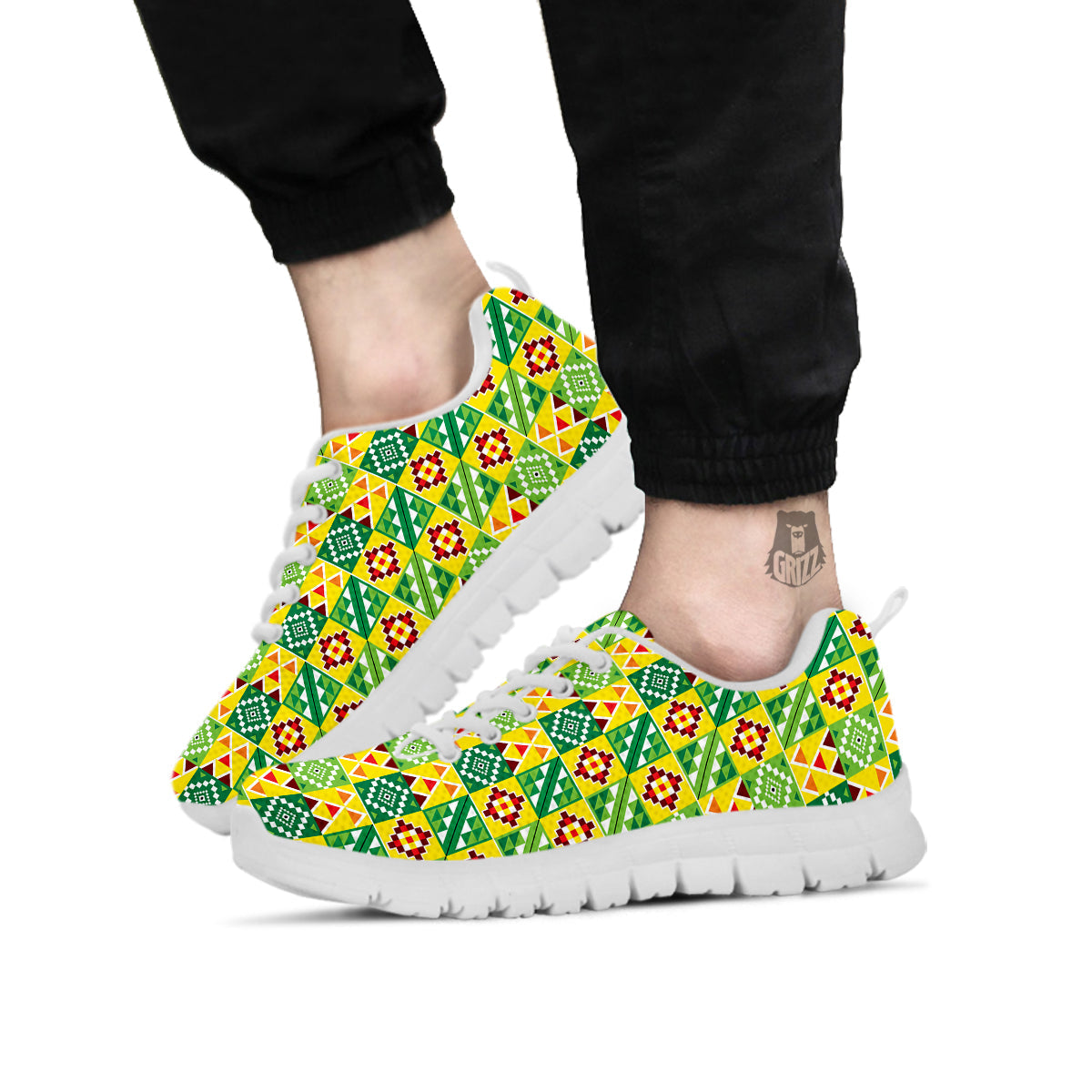Kente Asante Print Pattern White Sneaker-grizzshop