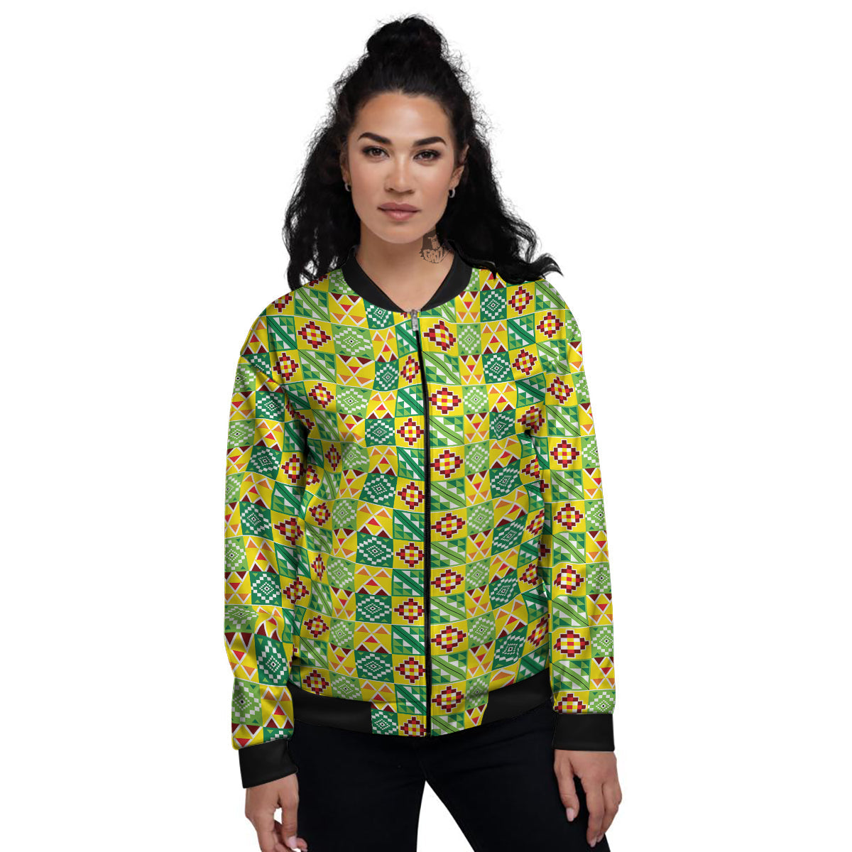 Kente Asante Print Pattern Women's Bomber Jacket-grizzshop