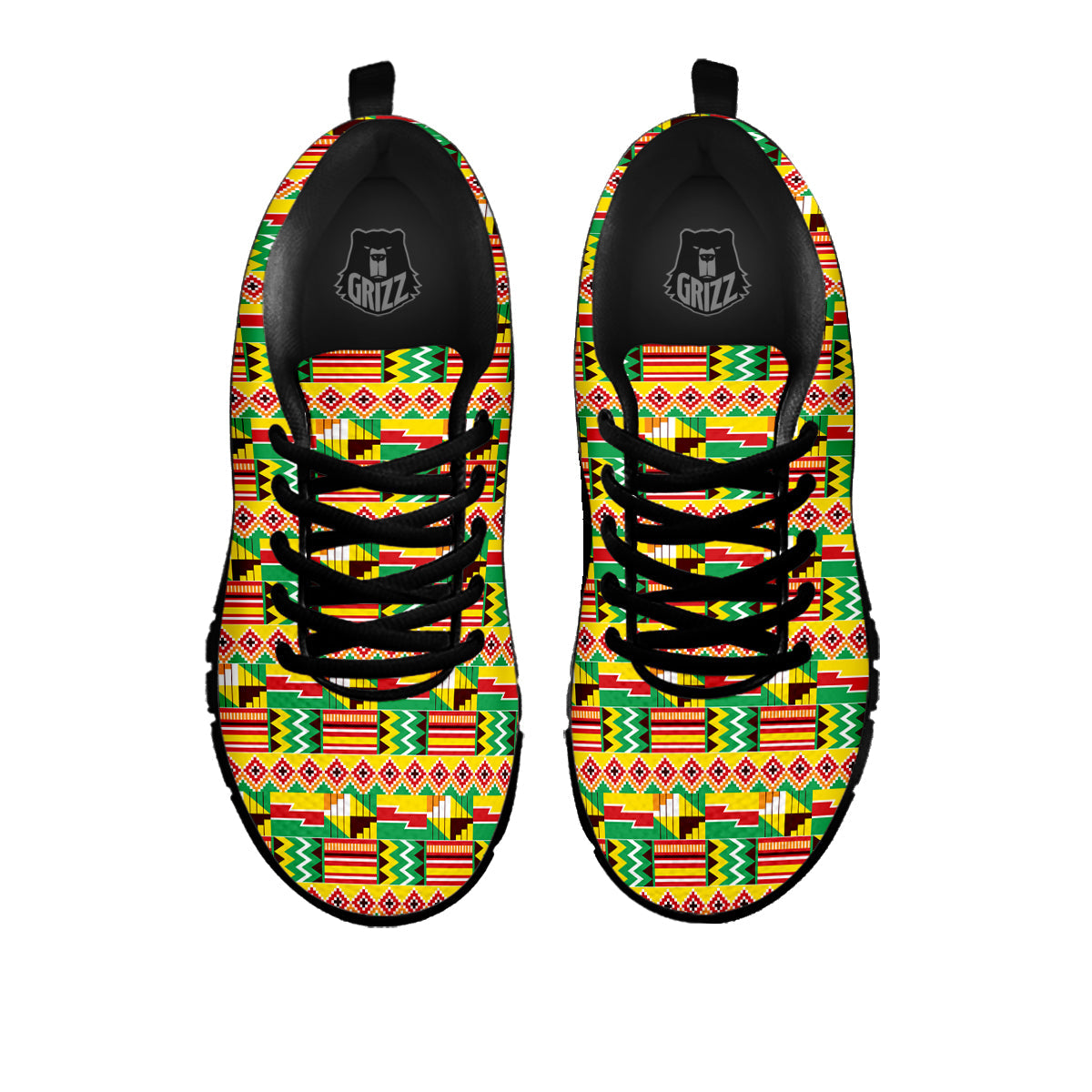 Kente Ashanti Print Pattern Black Sneaker-grizzshop