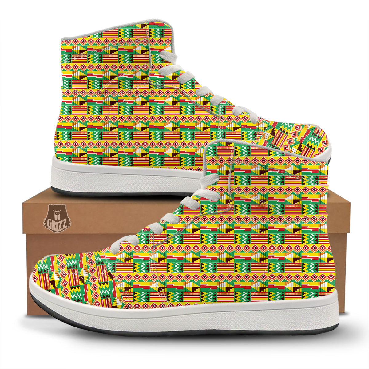 Kente Ashanti Print Pattern High Top Sneakers-grizzshop