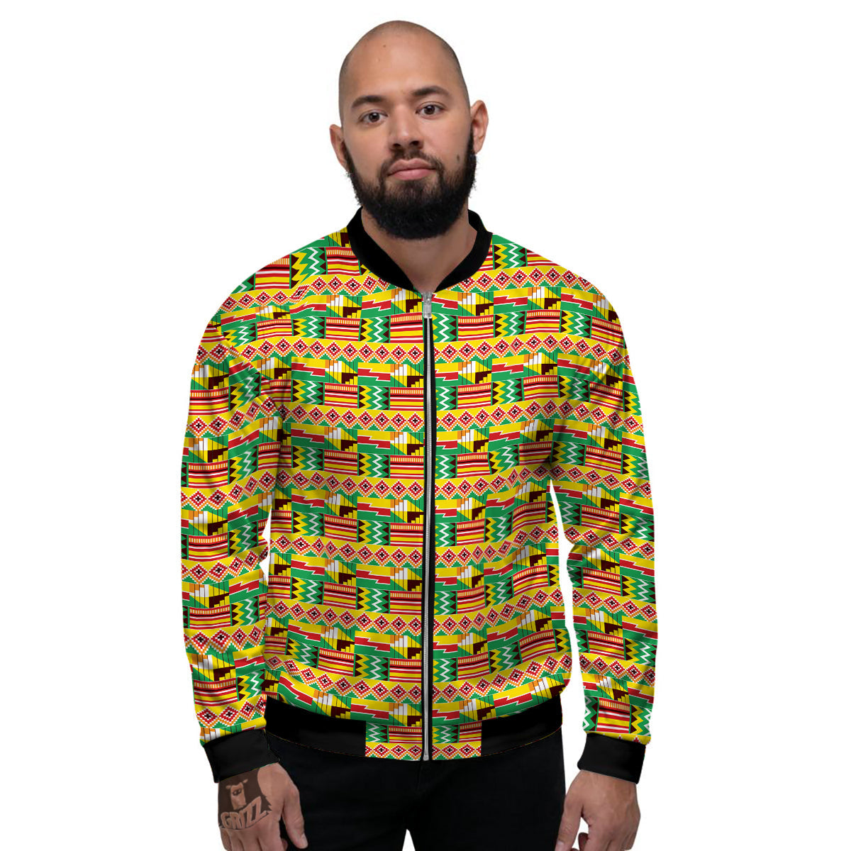 Kente Ashanti Print Pattern Men's Bomber Jacket-grizzshop