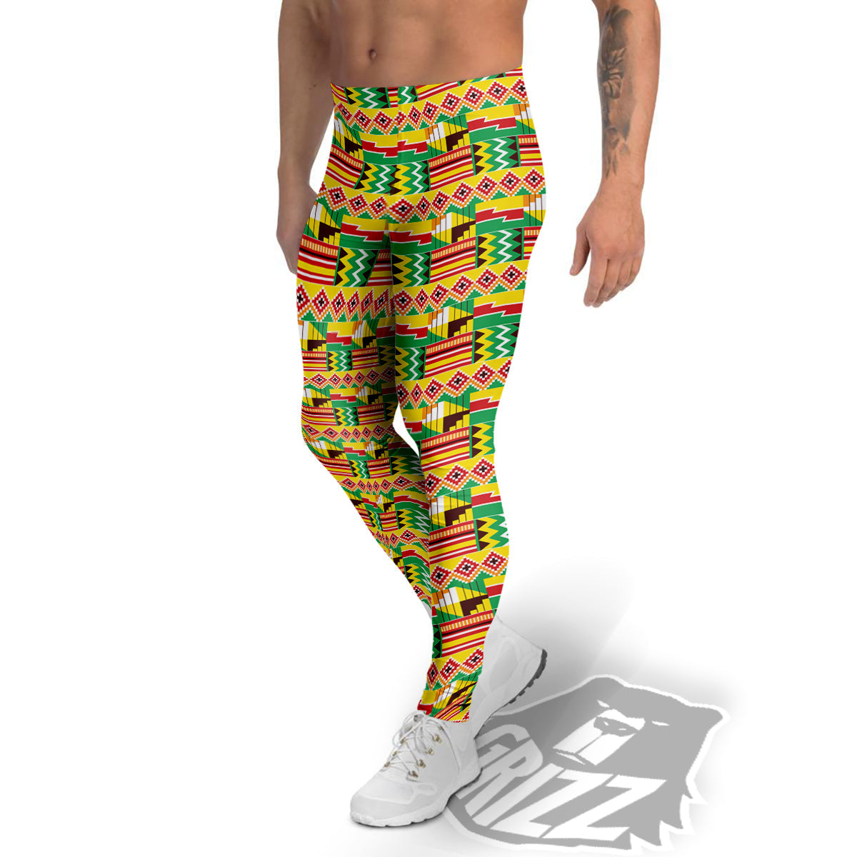 Kente Ashanti Print Pattern Men's Leggings-grizzshop
