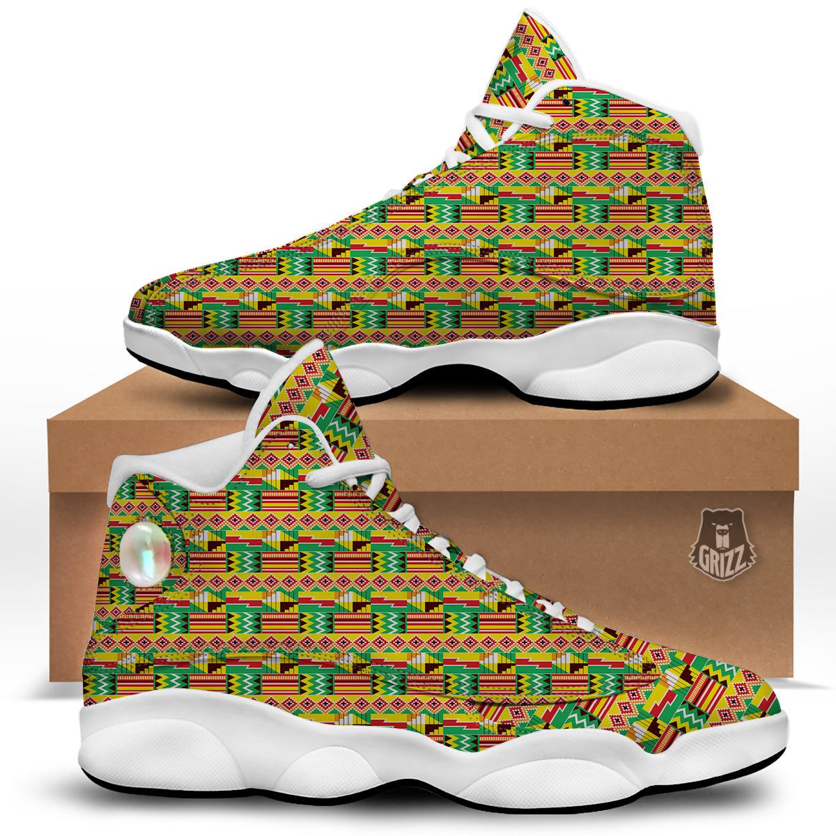 Kente Ashanti Print Pattern White Basketball Shoes-grizzshop