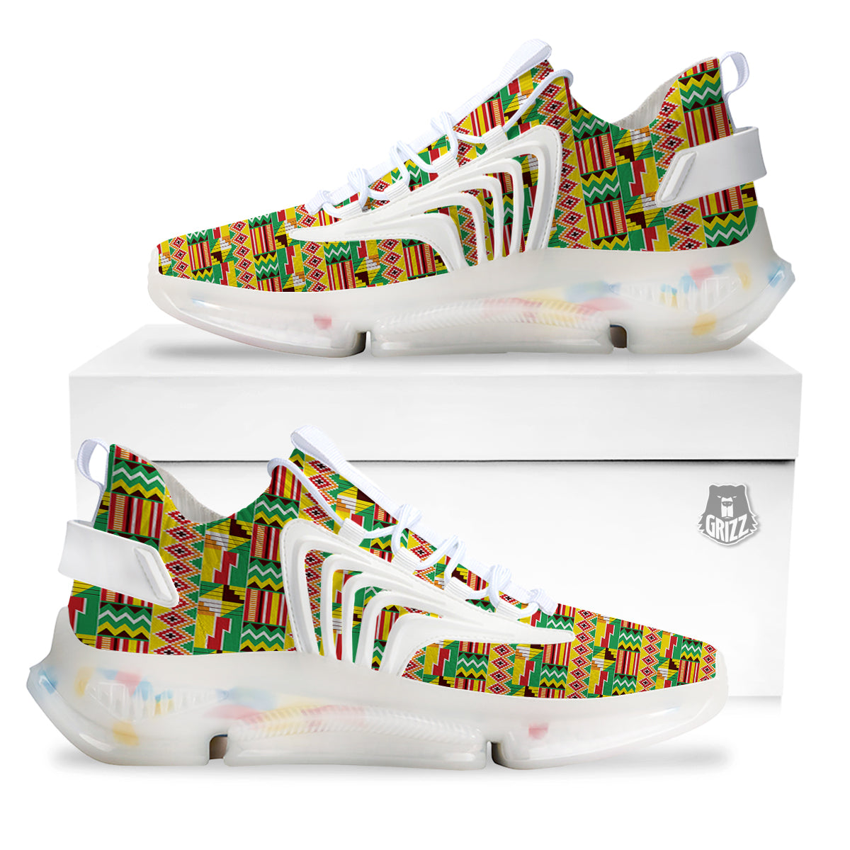 Kente Ashanti Print Pattern White Gym Shoes-grizzshop