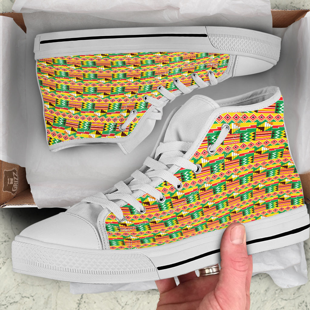 Kente Ashanti Print Pattern White High Top Shoes-grizzshop