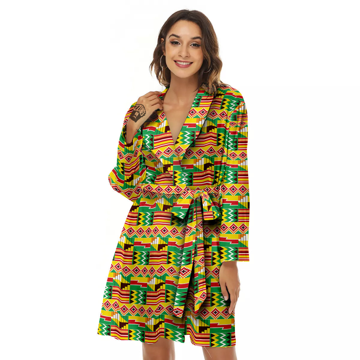 Kente Ashanti Print Pattern Women's Robe-grizzshop