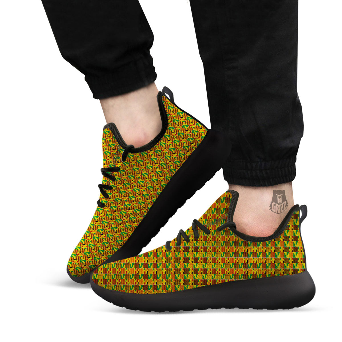 Kente Bonwire Print Pattern Black Athletic Shoes-grizzshop