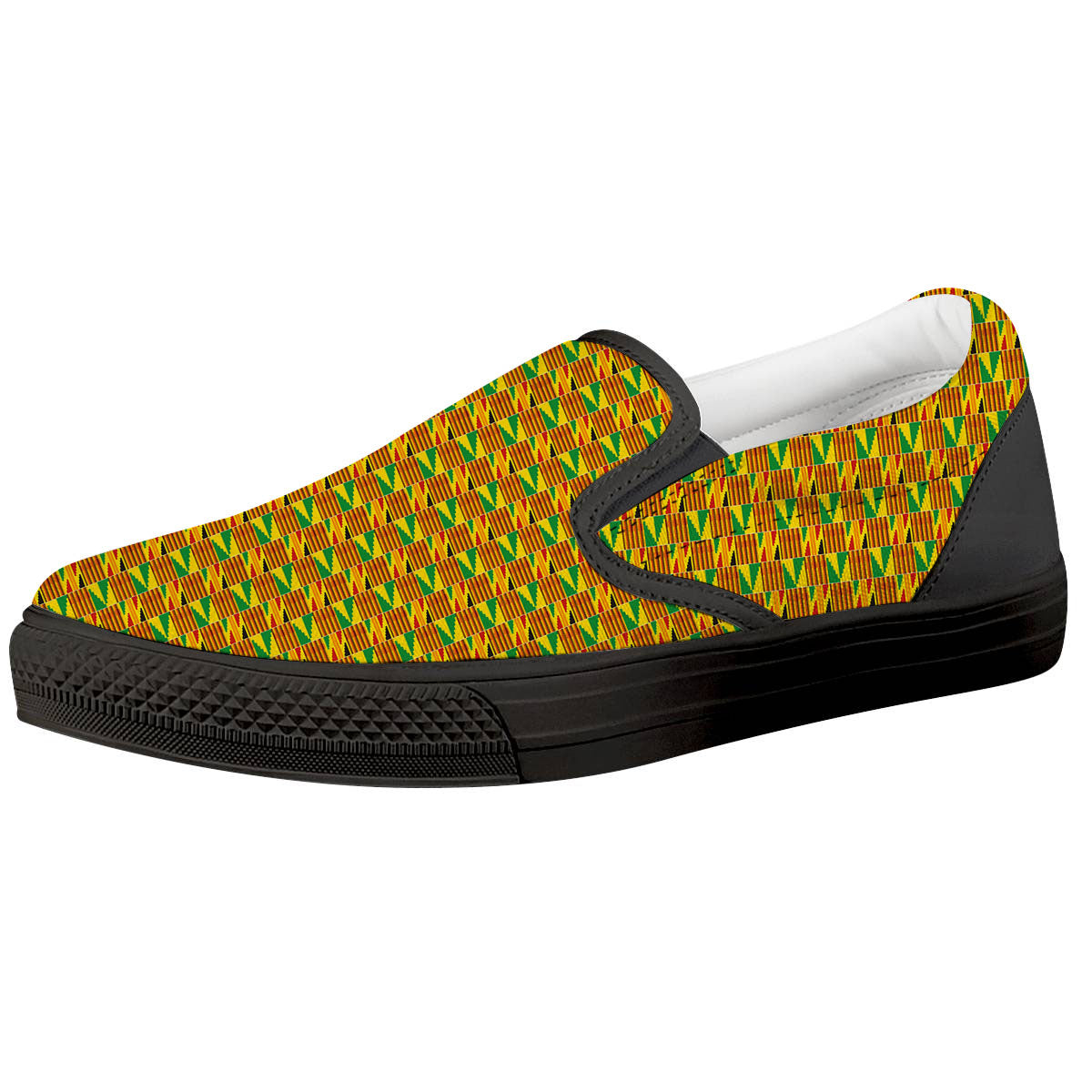 Kente Bonwire Print Pattern Black Slip On Shoes-grizzshop