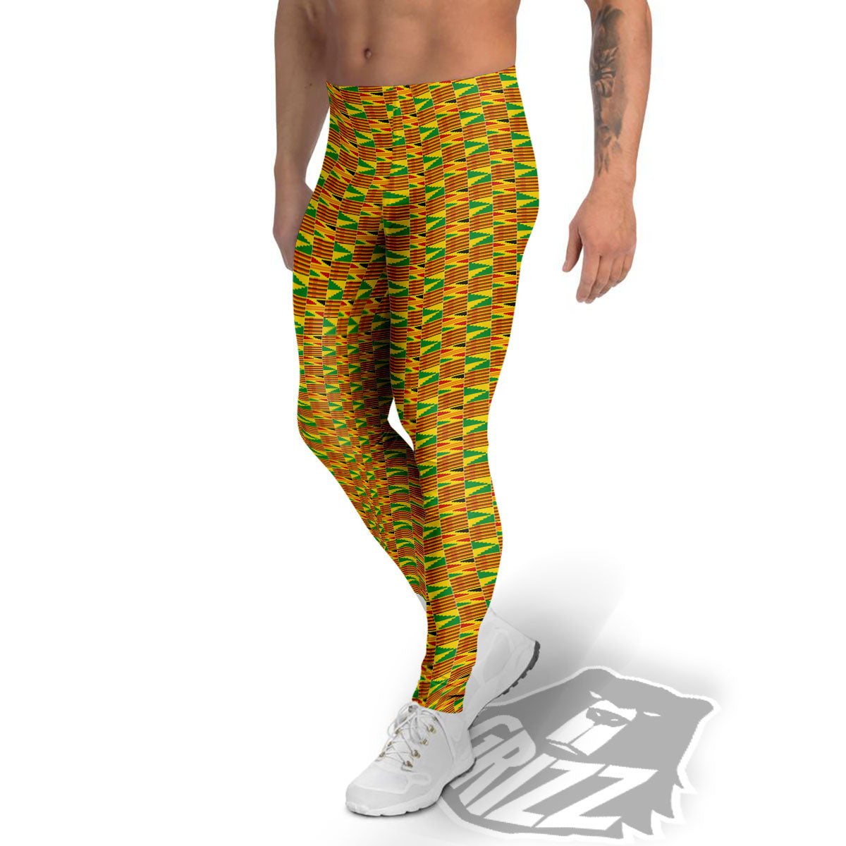Kente Bonwire Print Pattern Men's Leggings-grizzshop