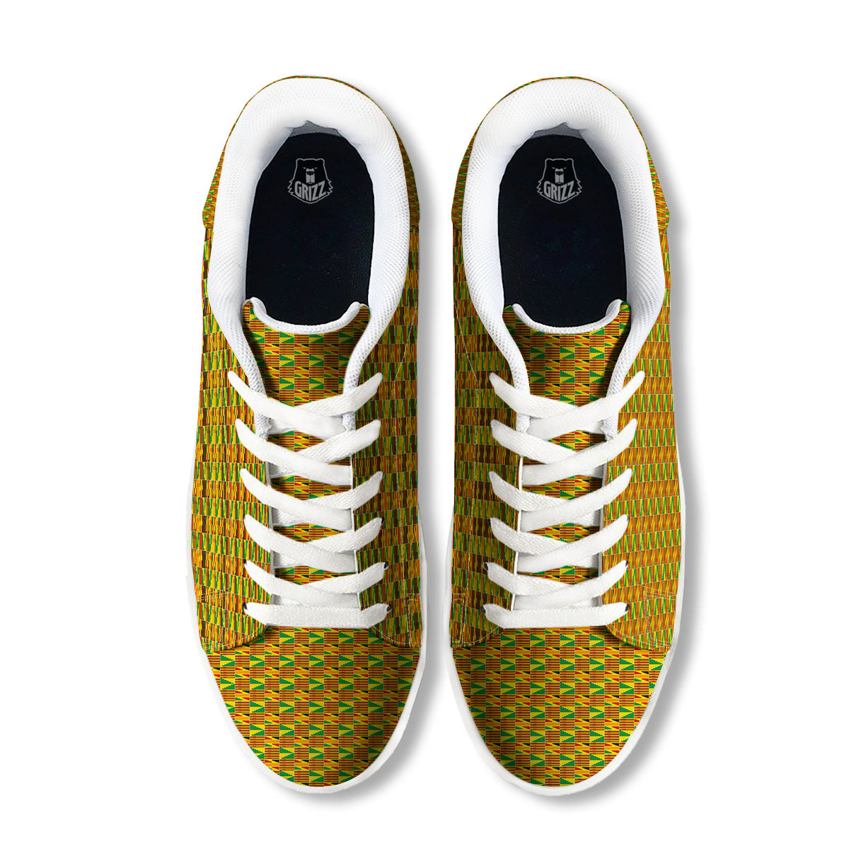 Kente Bonwire Print Pattern White Low Top Sneakers-grizzshop