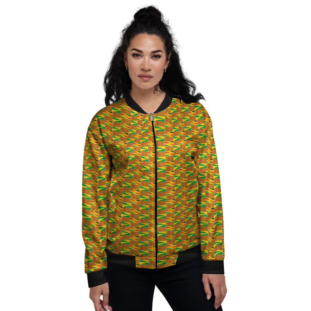 Kente Bonwire Print Pattern Women's Bomber Jacket-grizzshop