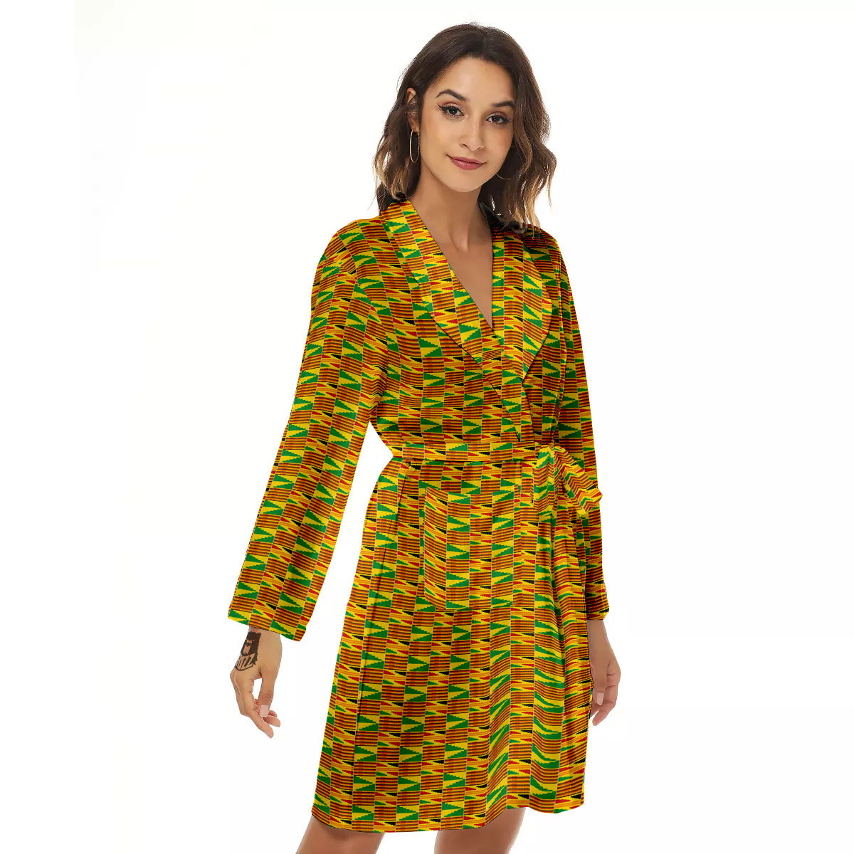 Kente Bonwire Print Pattern Women's Robe-grizzshop