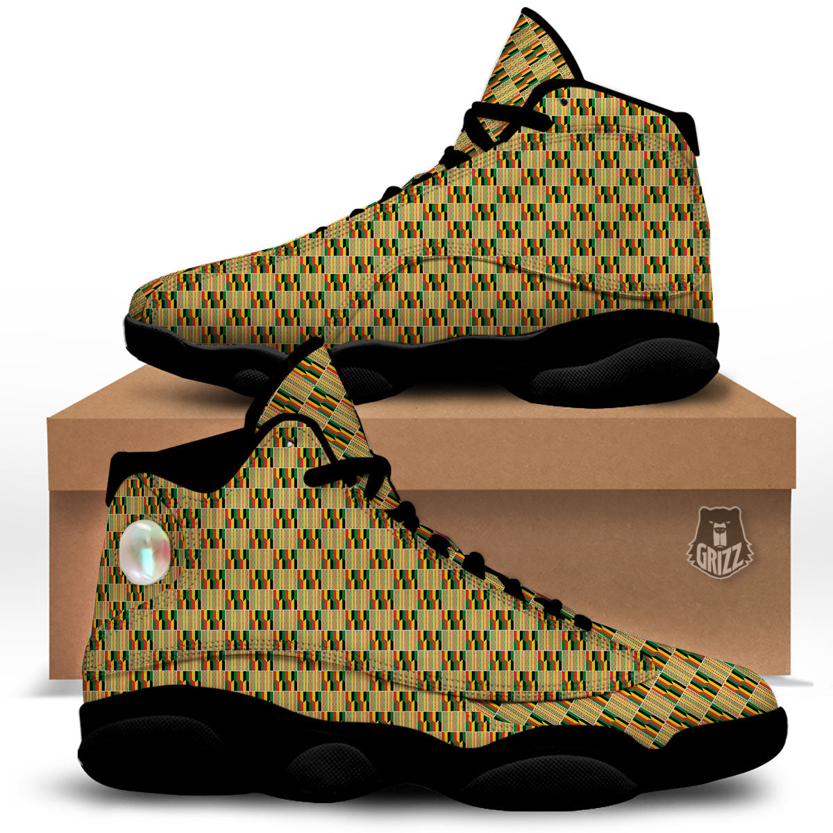 Kente Ethnic Print Pattern Black Basketball Shoes-grizzshop