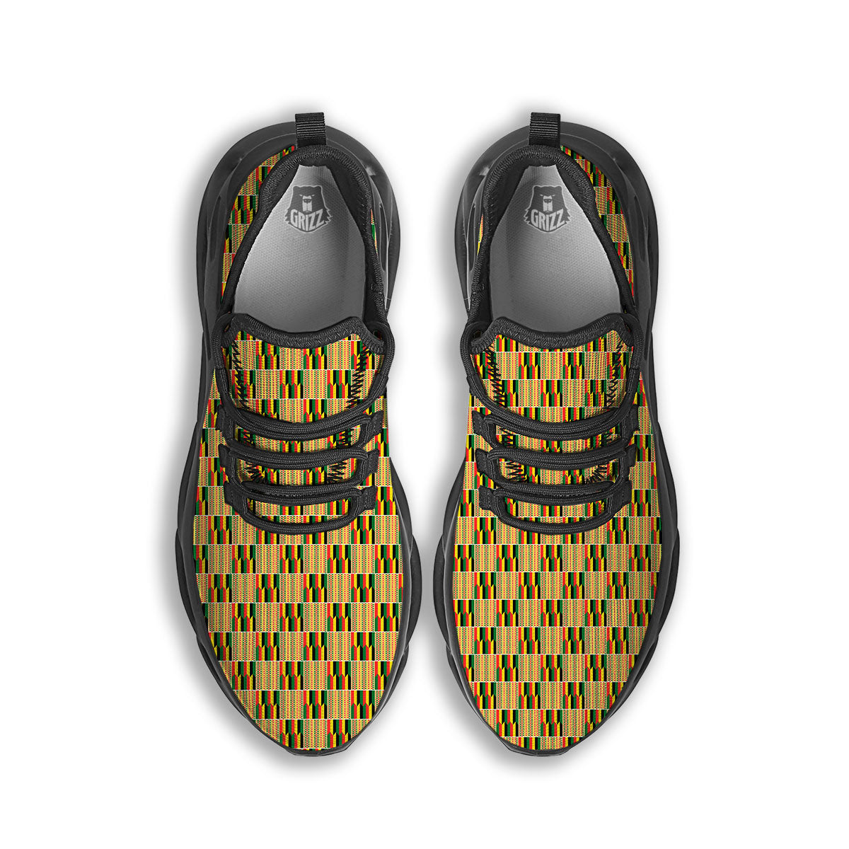 Kente Ethnic Print Pattern Black Running Shoes-grizzshop