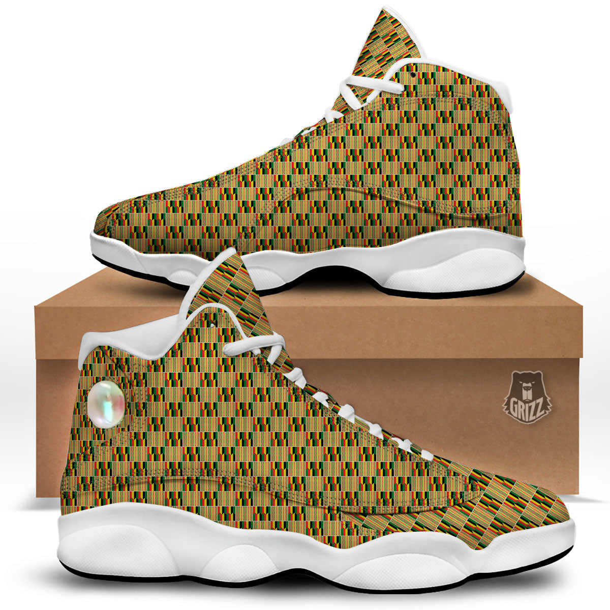 Kente Ethnic Print Pattern White Basketball Shoes-grizzshop