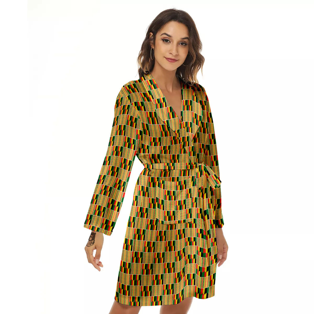 Kente Ethnic Print Pattern Women's Robe-grizzshop