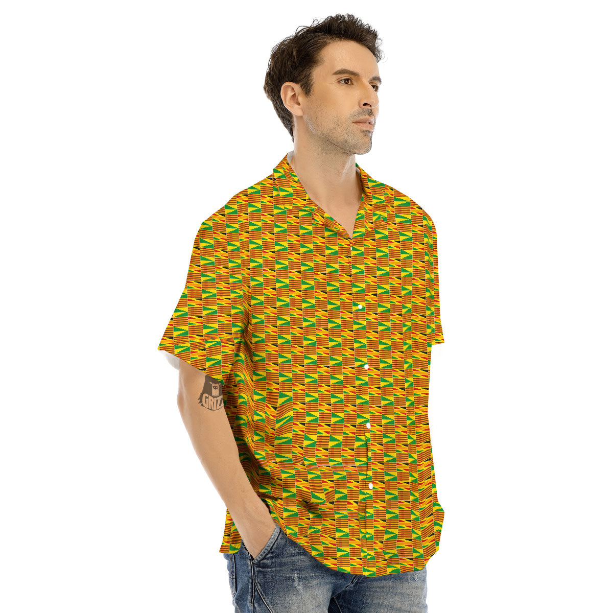 Kente Ghana Print Pattern Men's Hawaiian Shirt-grizzshop