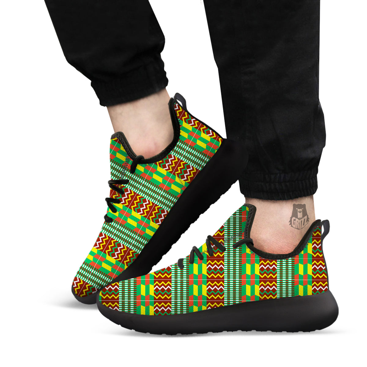 Kente Tribal West African Print Pattern Black Athletic Shoes-grizzshop