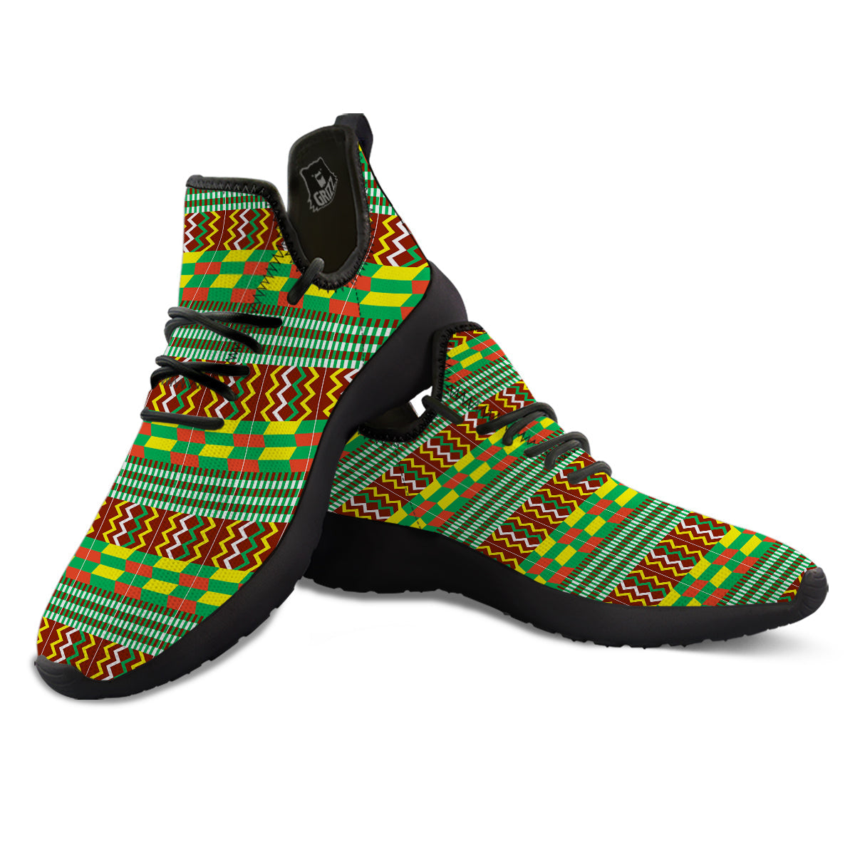 Kente Tribal West African Print Pattern Black Athletic Shoes-grizzshop