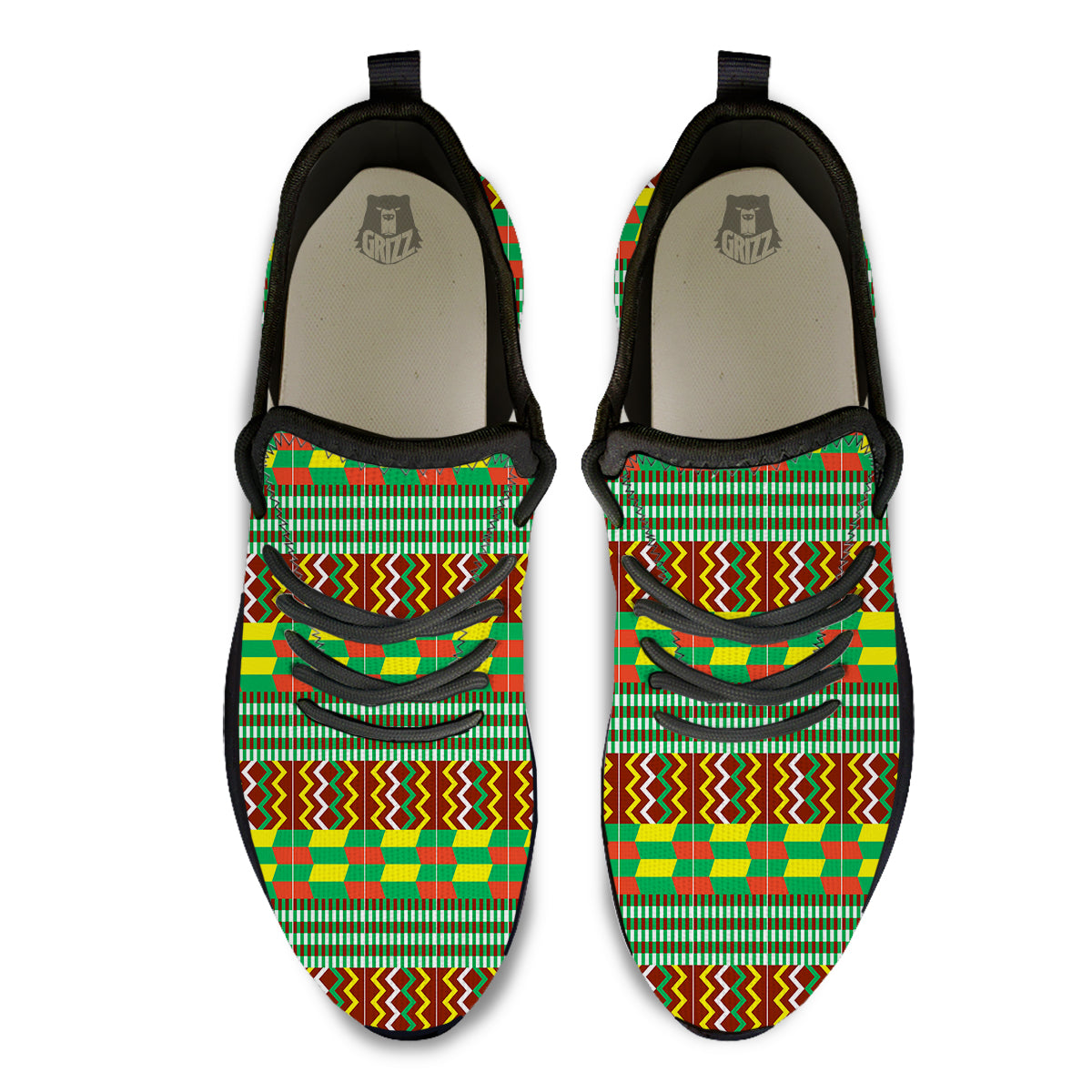 Kente Tribal West African Print Pattern Black Athletic Shoes-grizzshop