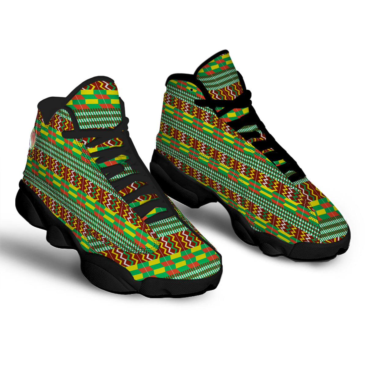 Kente Tribal West African Print Pattern Black Basketball Shoes-grizzshop