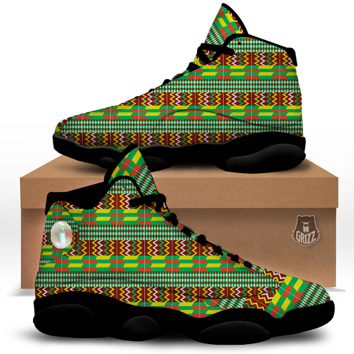Kente Tribal West African Print Pattern Black Basketball Shoes-grizzshop