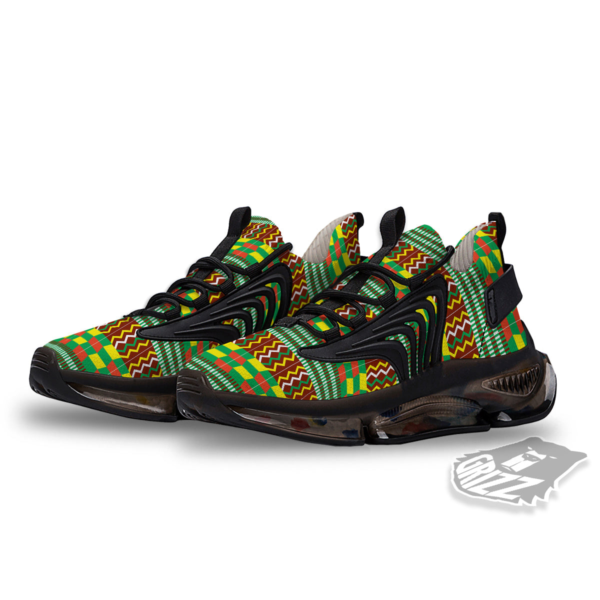 Kente Tribal West African Print Pattern Black Gym Shoes-grizzshop