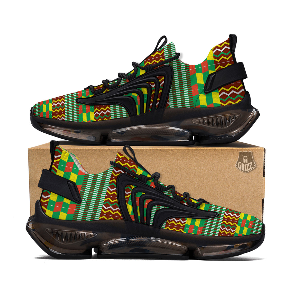 Kente Tribal West African Print Pattern Black Gym Shoes-grizzshop