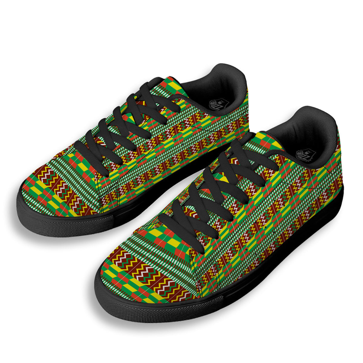 Kente Tribal West African Print Pattern Black Low Top Sneakers-grizzshop
