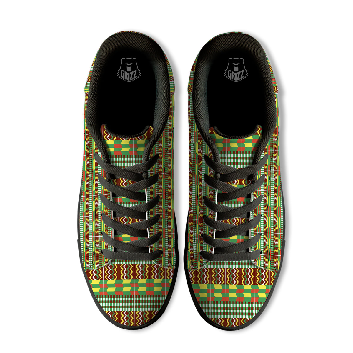 Kente Tribal West African Print Pattern Black Low Top Sneakers-grizzshop