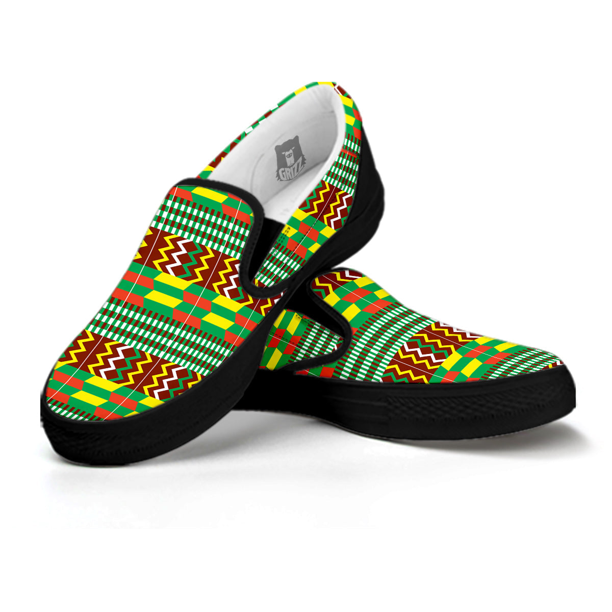 Kente Tribal West African Print Pattern Black Slip On Shoes-grizzshop