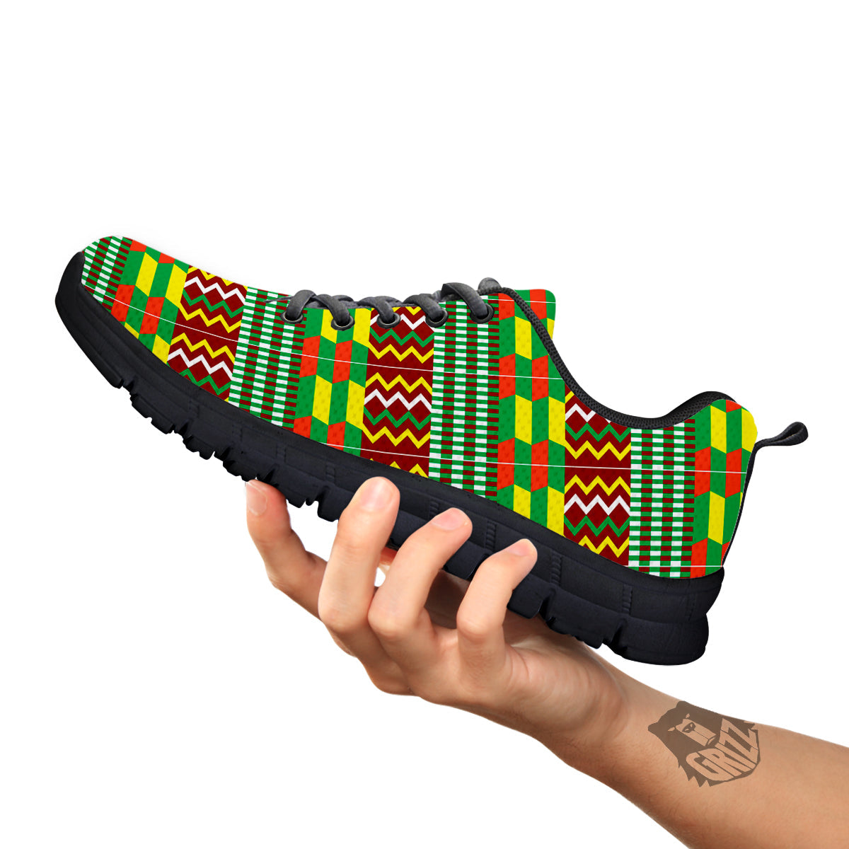 Kente Tribal West African Print Pattern Black Sneaker-grizzshop