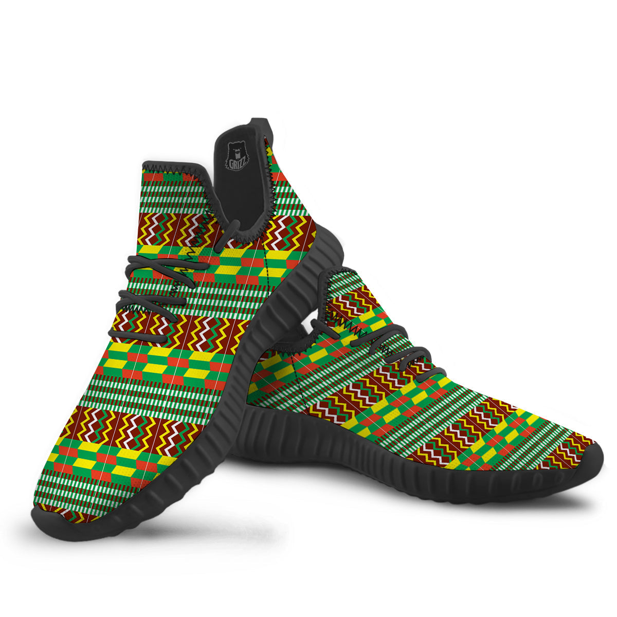Kente Tribal West African Print Pattern Black Walking Shoes-grizzshop