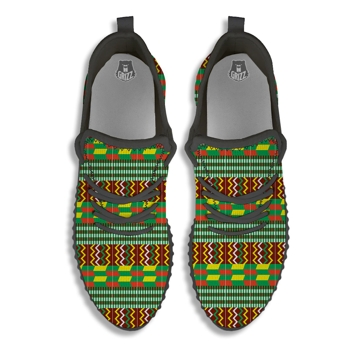 Kente Tribal West African Print Pattern Black Walking Shoes-grizzshop