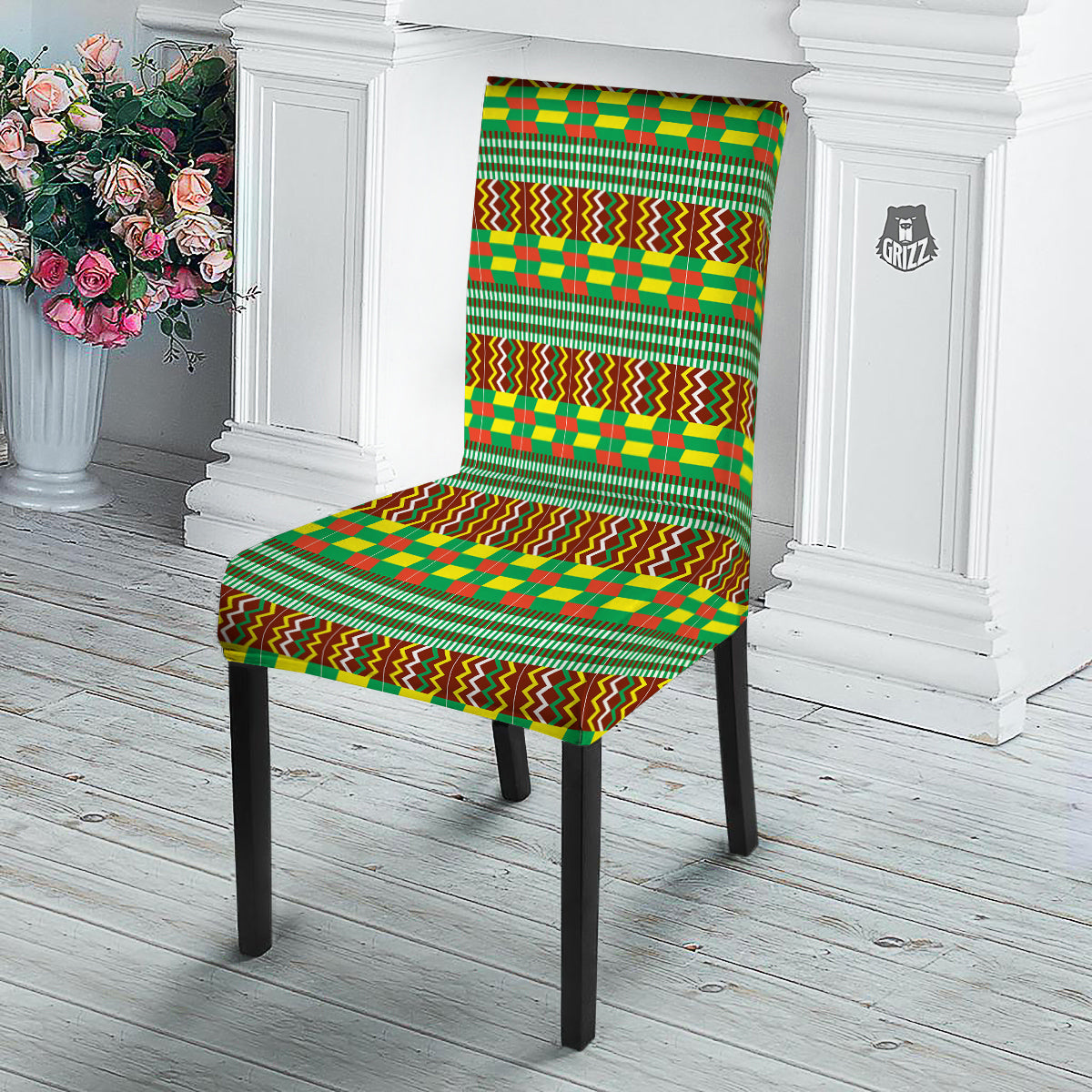 Kente Tribal West African Print Pattern Dining Chair Slipcover-grizzshop