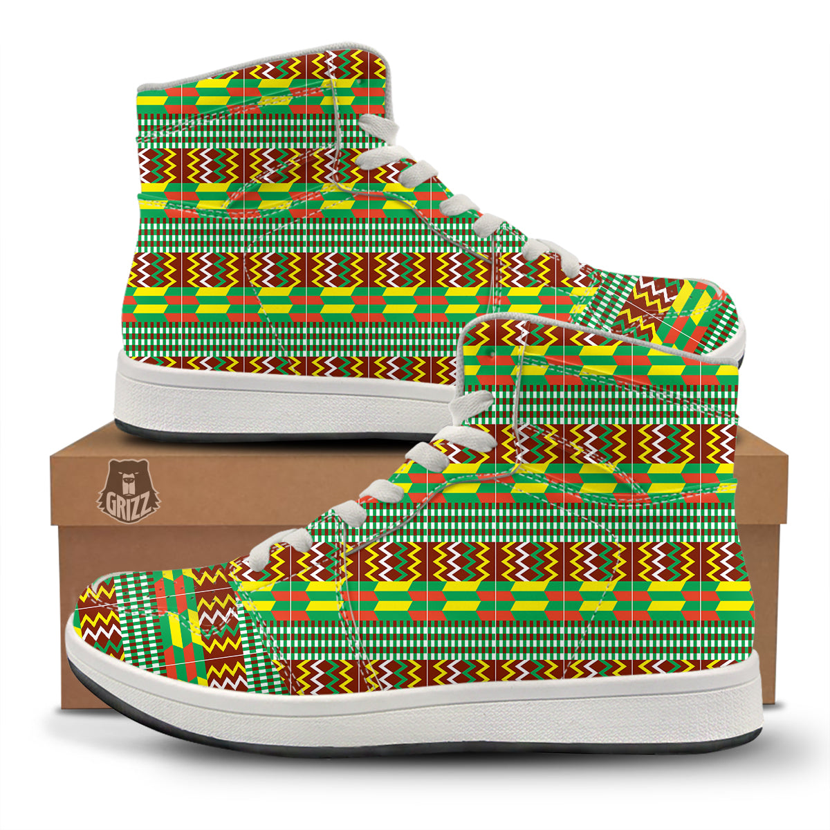 Kente Tribal West African Print Pattern High Top Sneakers-grizzshop