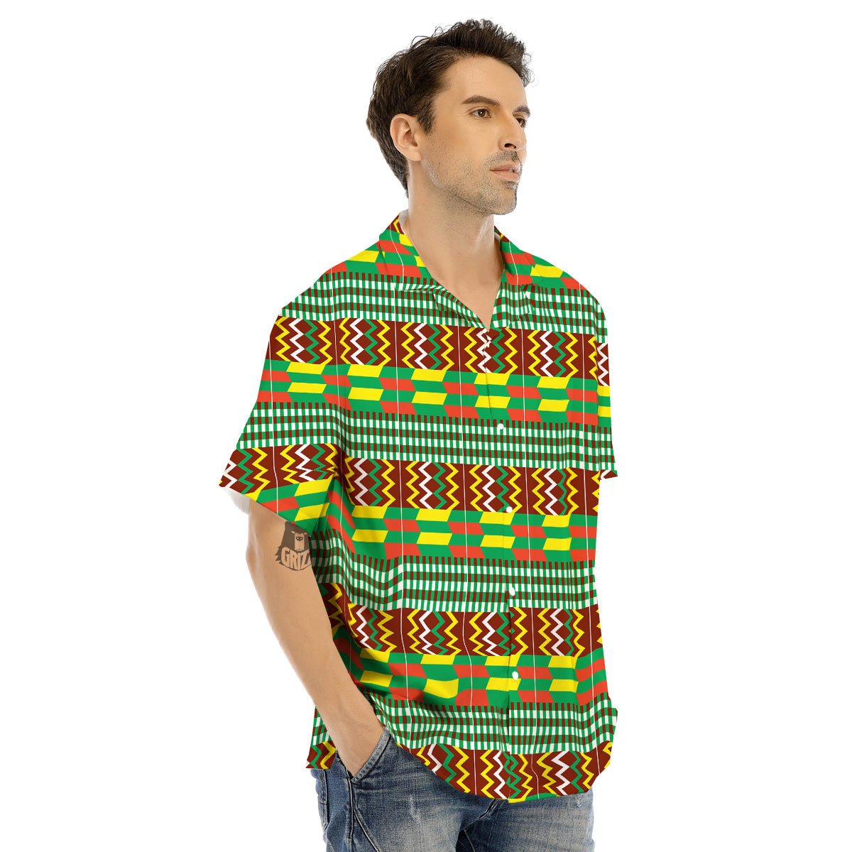 Kente Tribal West African Print Pattern Men's Hawaiian Shirt-grizzshop