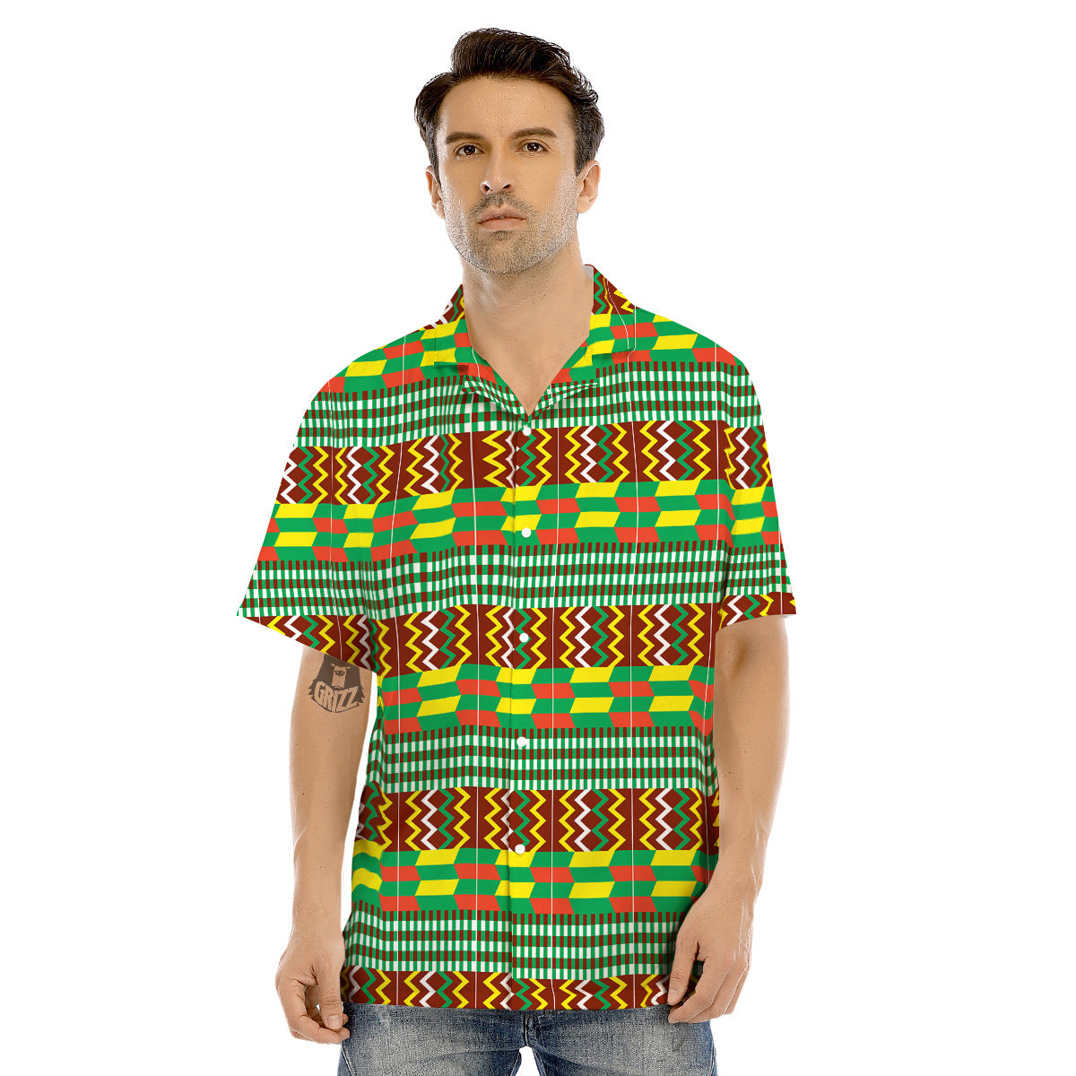 Kente Tribal West African Print Pattern Men's Hawaiian Shirt-grizzshop