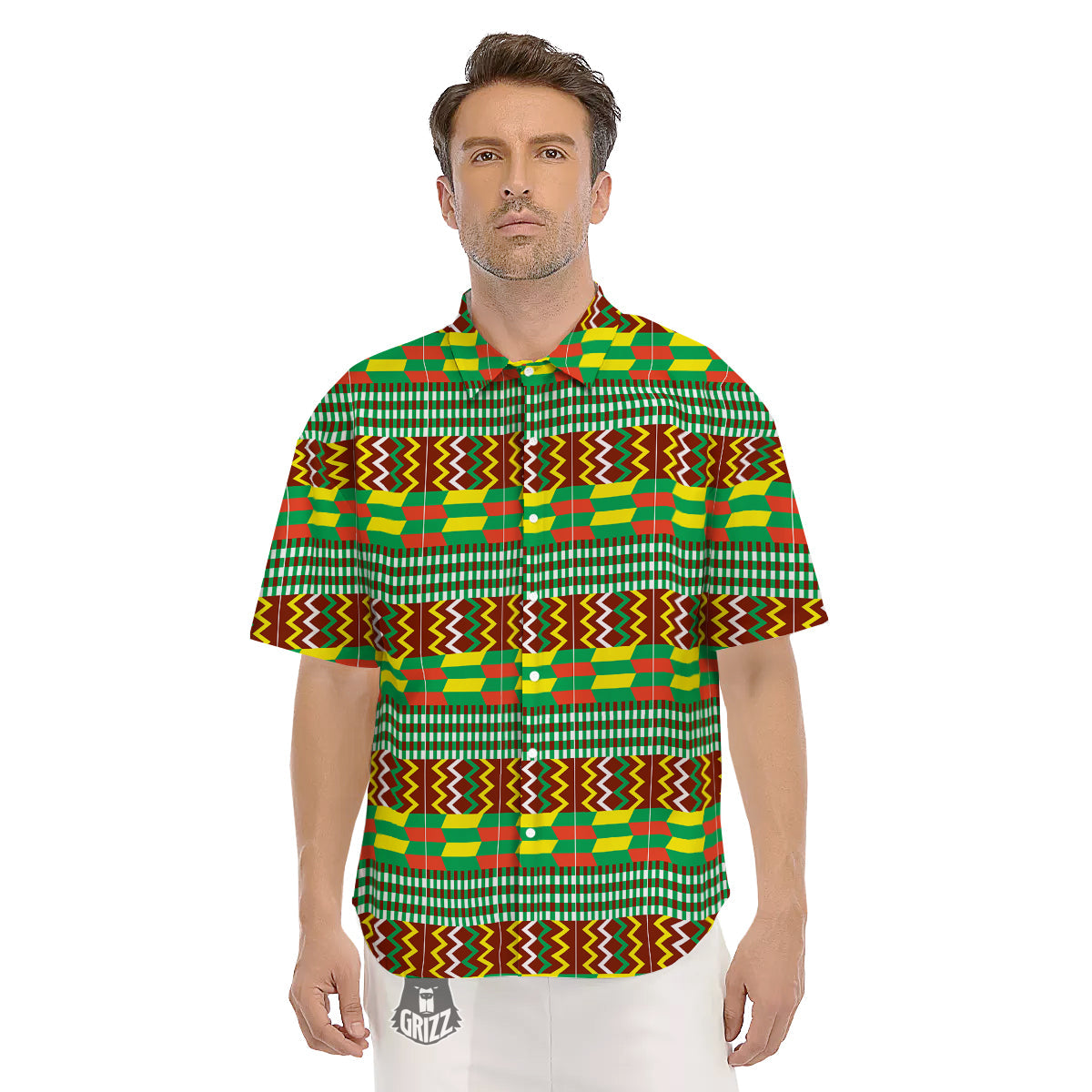 Kente Tribal West African Print Pattern Men's Short Sleeve Shirts-grizzshop